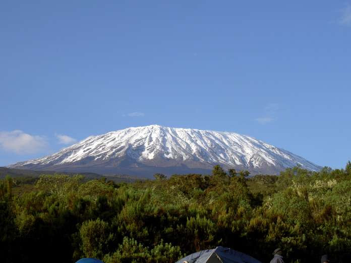 an image of Mount Kilimanjaro, and its snowy peak.